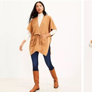 LOFT‎ Women's Oversized Camel Kimono Sleeve Open Cardigan w/Tie, Size XS/S